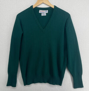 SCOTCH HOUSE BALLANTYNE Sweater Mens M Cashmere Jumper V-Neck Pullover Green